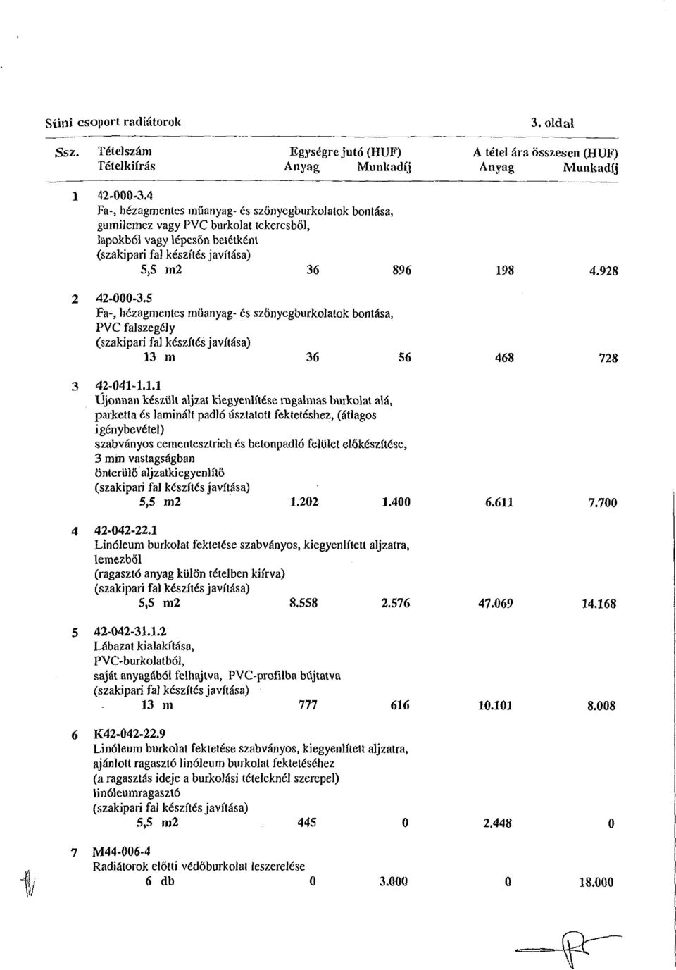 5 Fa-, hézagmentes műanyag- és szőnyegburkolatok bontása, PVC falszegély 13