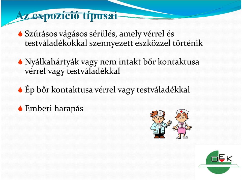Nyálkahártyák vagy nem intakt bőr kontaktusa vérrel vagy