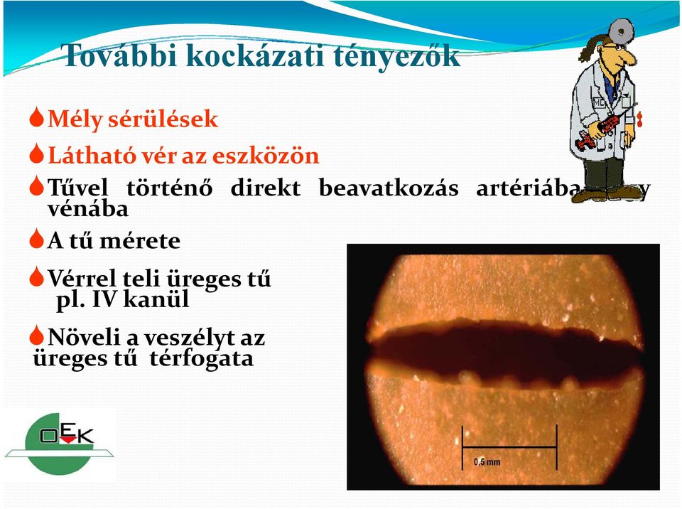 artériába vagy vénába A tű mérete Vérrel teli üreges