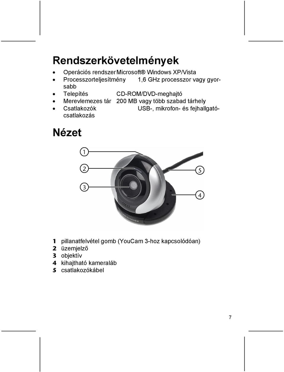 szabad tárhely Csatlakozók USB-, mikrofon- és fejhallgatócsatlakozás Nézet 1 pillanatfelvétel