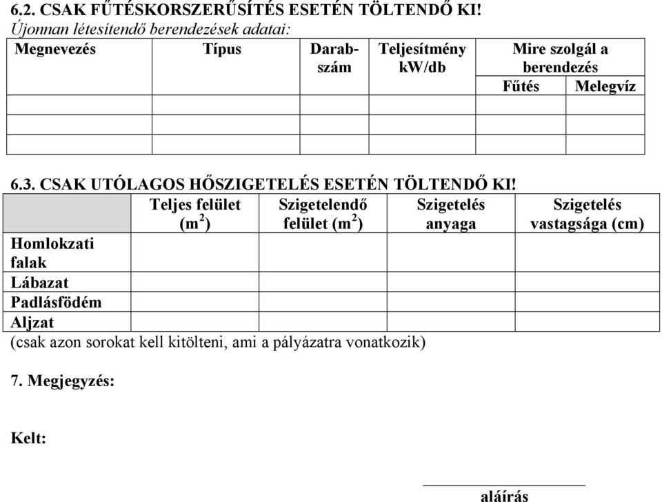 Fűtés Melegvíz 6.3. CSAK UTÓLAGOS HŐSZIGETELÉS ESETÉN TÖLTENDŐ KI!