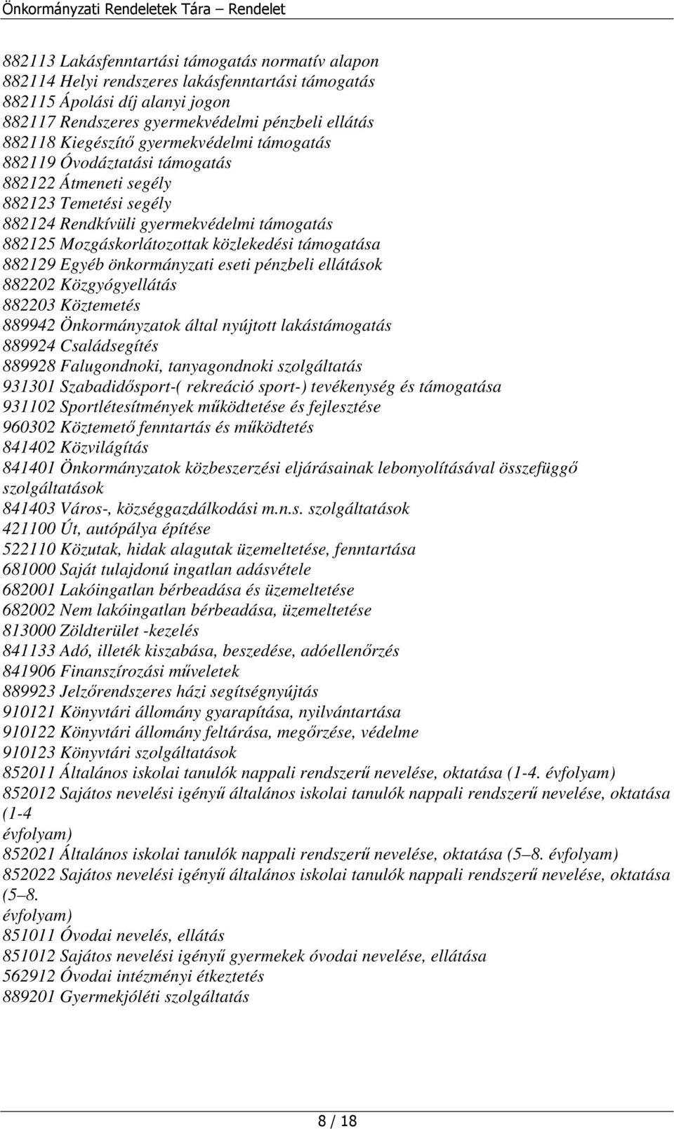 támogatása 882129 Egyéb önkormányzati eseti pénzbeli ellátások 882202 Közgyógyellátás 882203 Köztemetés 889942 Önkormányzatok által nyújtott lakástámogatás 889924 Családsegítés 889928 Falugondnoki,