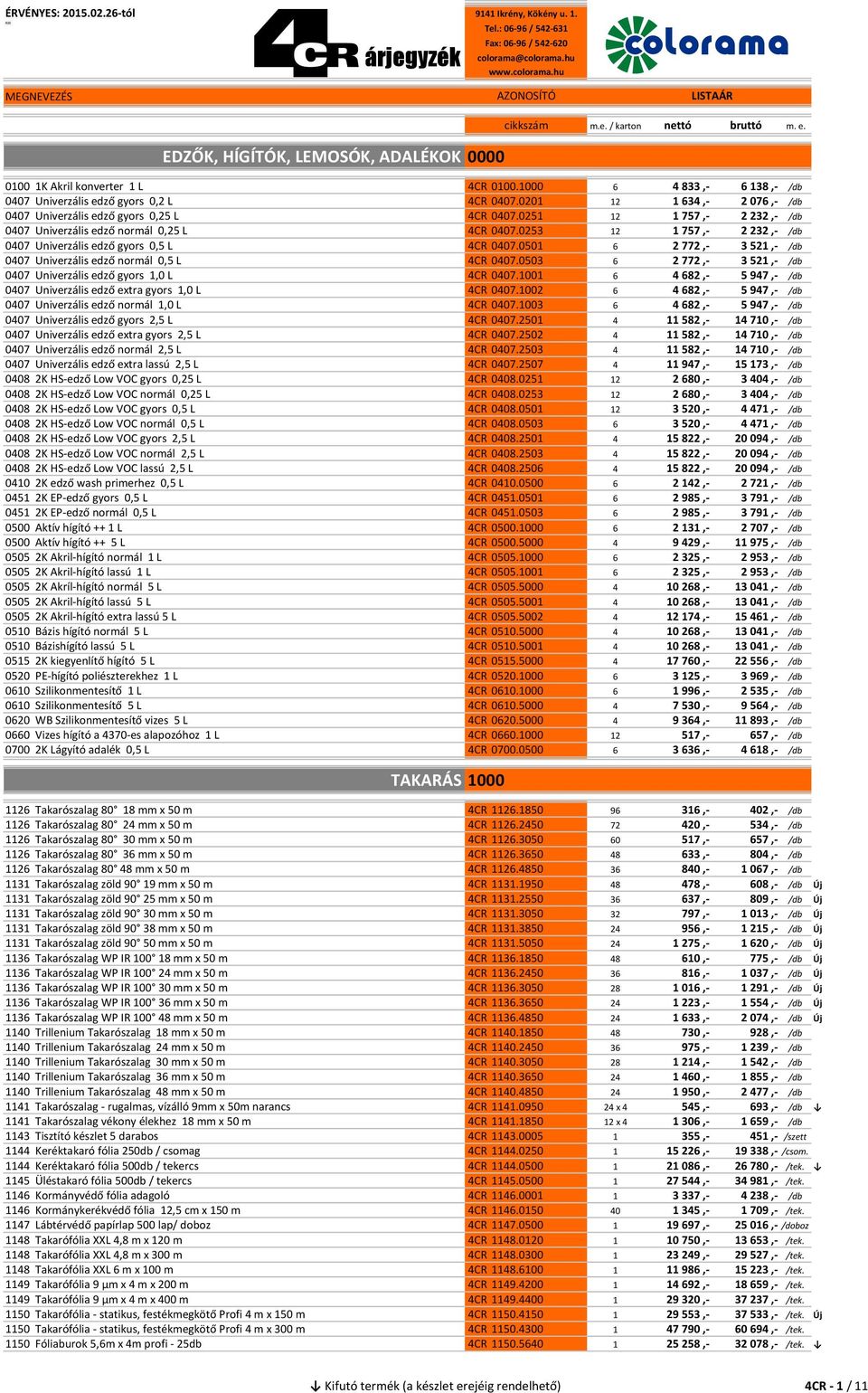 0253 12 1 757,- 2 232,- /db 0407 Univerzális edző gyors 0,5 L 4CR 0407.0501 6 2 772,- 3 521,- /db 0407 Univerzális edző normál 0,5 L 4CR 0407.