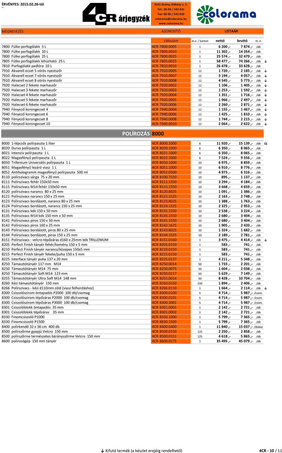 0010 1 26 478,- 33 628,- /db 7910 Akvarell ecset 5 vörös nyestszőr 4CR 7910.0005 12 1 720,- 2 185,- /db 7910 Akvarell ecset 7 vörös nyestszőr 4CR 7910.