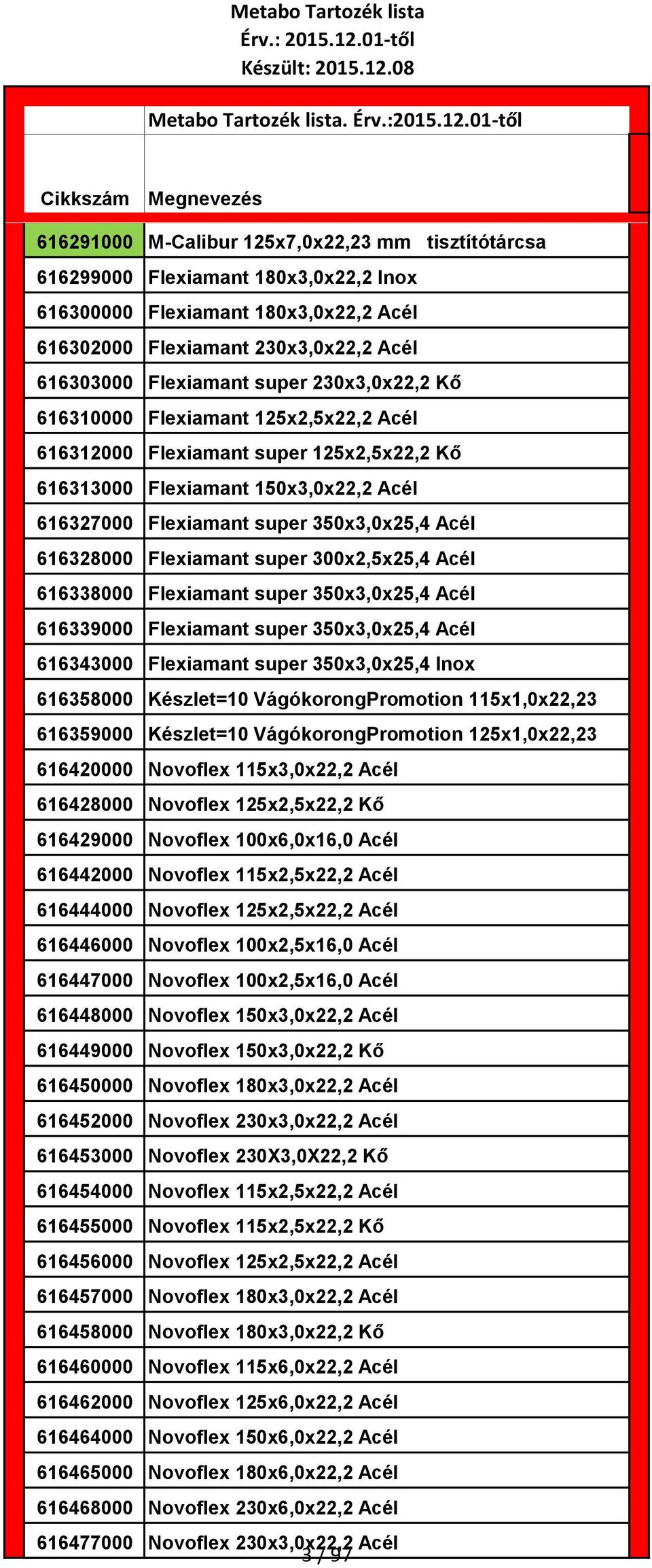 Flexiamant super 300x2,5x25,4 Acél 616338000 Flexiamant super 350x3,0x25,4 Acél 616339000 Flexiamant super 350x3,0x25,4 Acél 616343000 Flexiamant super 350x3,0x25,4 Inox 616358000 Készlet=10