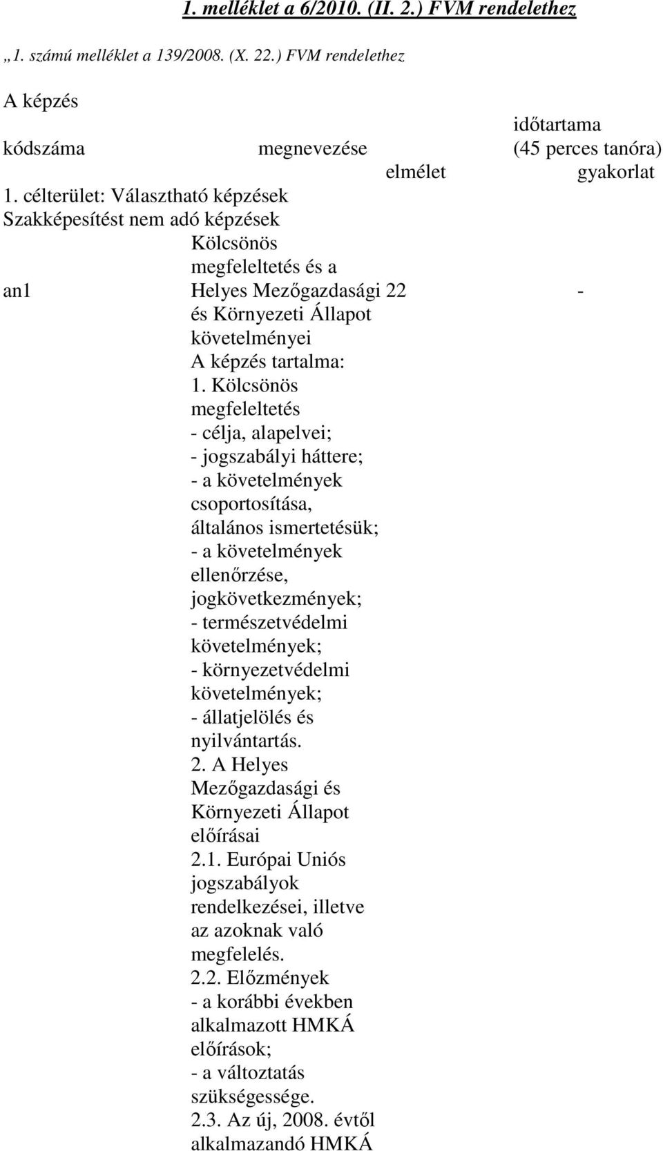 Kölcsönös megfeleltetés - célja, alapelvei; - jogszabályi háttere; - a követelmények csoportosítása, általános ismertetésük; - a követelmények ellenırzése, jogkövetkezmények; - természetvédelmi