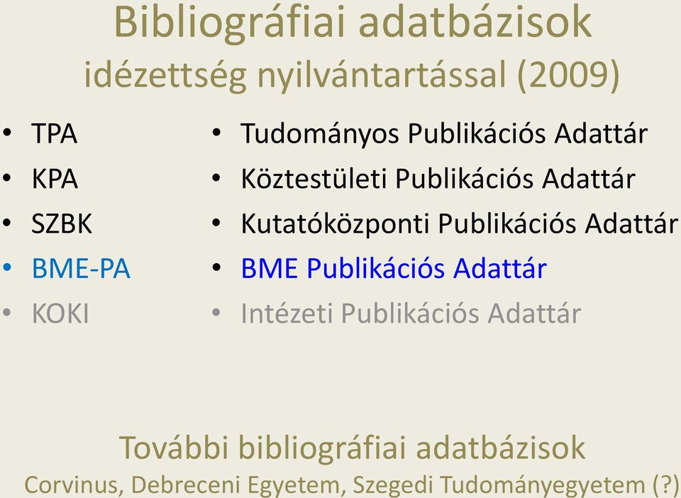 Kutatóközponti Publikációs Adattár BME Publikációs Adattár Intézeti Publikációs