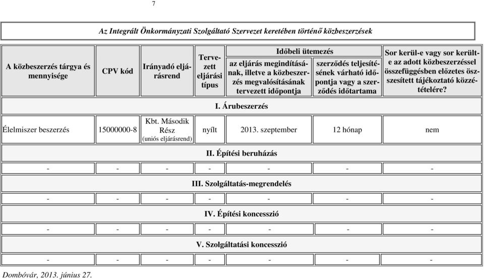 kerül-e vagy sor kerülte az adott közbeszerzéssel összefüggésben előzetes öszszesített tájékoztató közzétételére? Élelmiszer beszerzés 15000000-8 Kbt.