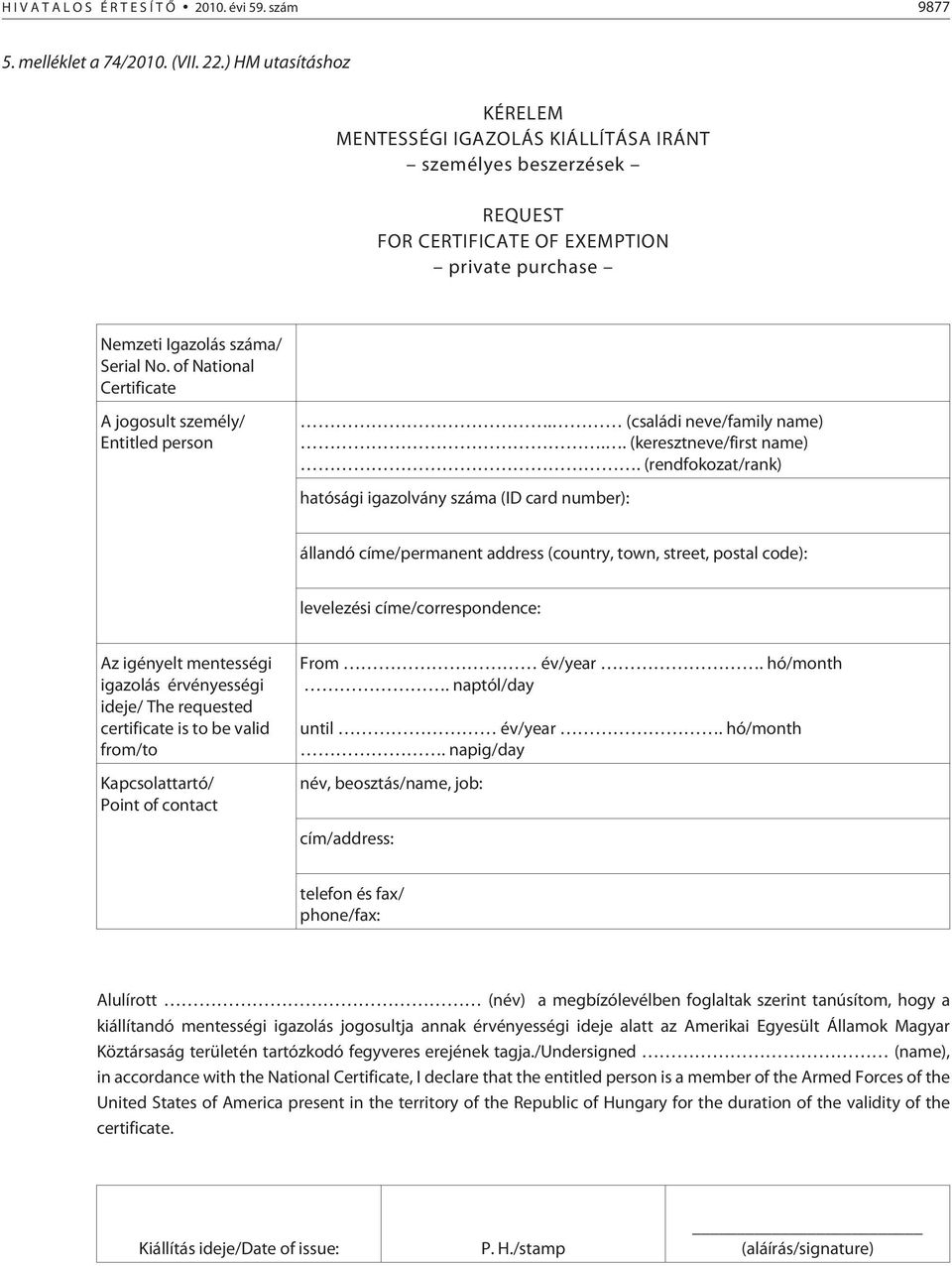 of National Certificate A jogosult személy/ Entitled person. (családi neve/family name).. (keresztneve/first name).