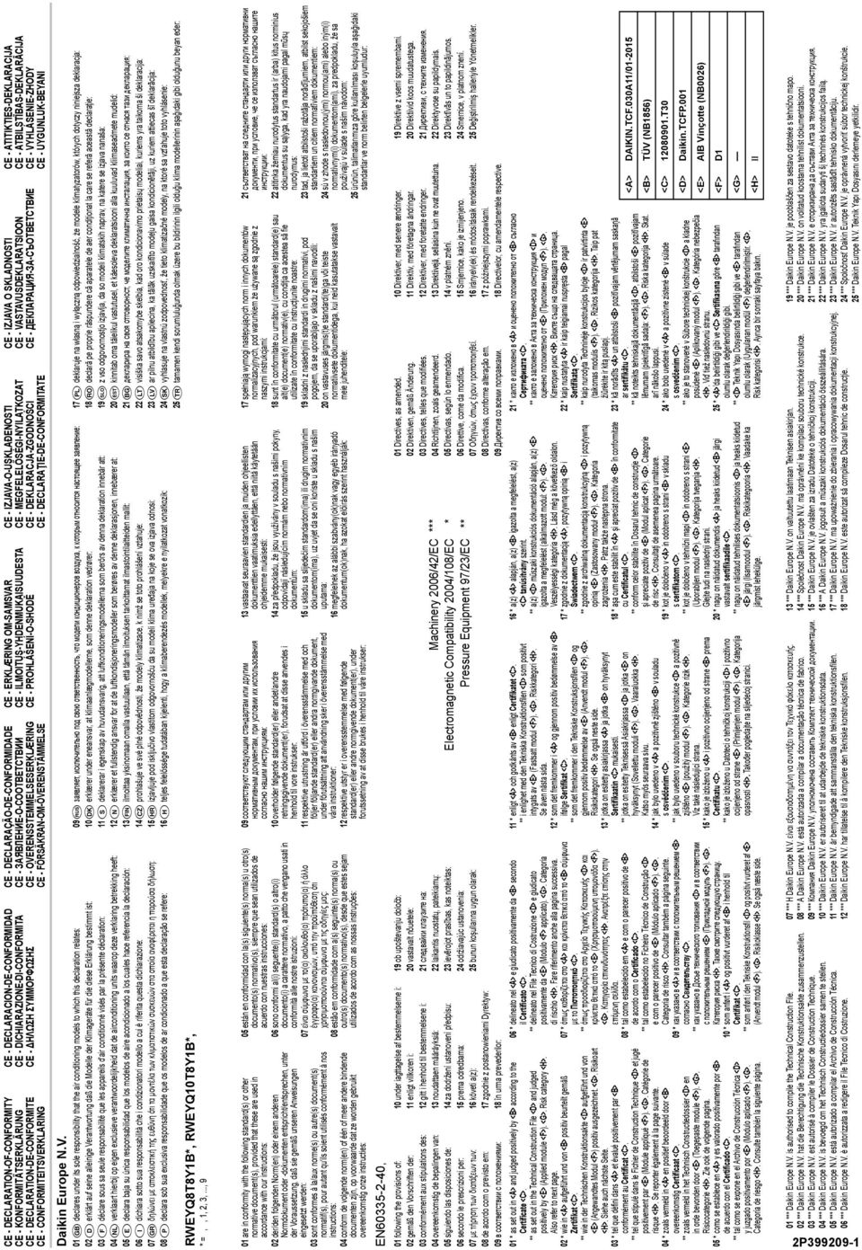 0 *** Daikin Europe N.V. è autorizzata a redigere il File Tecnico di Costruzione. * enligt <> och godkänts av <> enligt Certifikatet <C>.