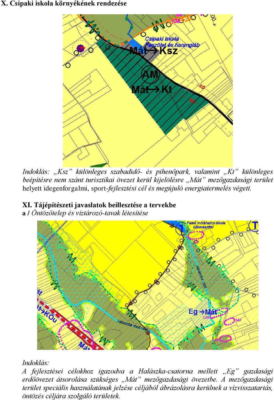 Tájépítészeti javaslatok beillesztése a tervekbe a / Öntözőtelep és víztározó-tavak létesítése Indoklás: A fejlesztései célokhoz igazodva a Halászka-csatorna mellett