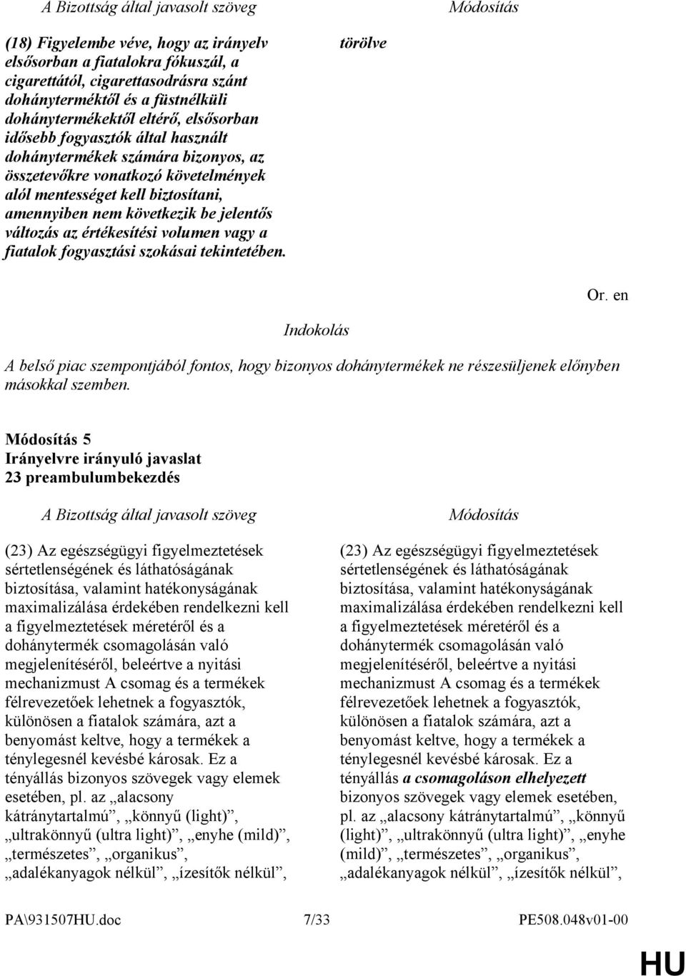 volumen vagy a fiatalok fogyasztási szokásai tekintetében. A belső piac szempontjából fontos, hogy bizonyos dohánytermékek ne részesüljenek előnyben másokkal szemben.