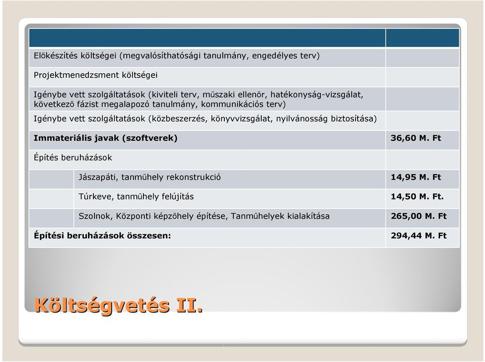 nyilvánosság biztosítása) Immateriális javak (szoftverek) 36,60 M.
