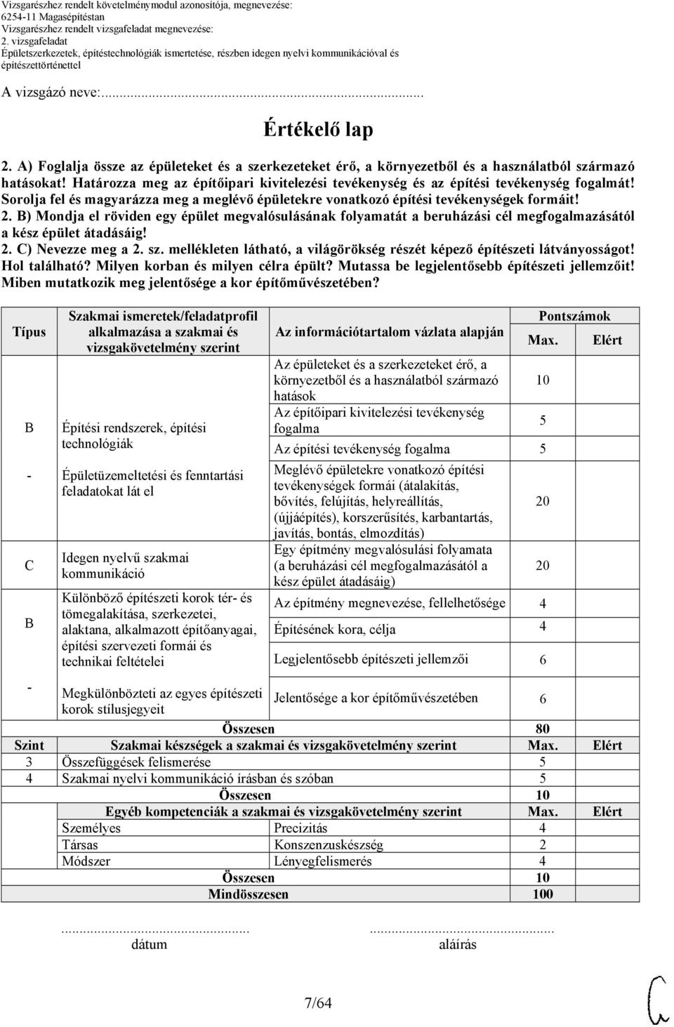 B) Mondja el röviden egy épület megvalósulásának folyamatát a beruházási cél megfogalmazásától a kész épület átadásáig! 2. C) Nevezze meg a 2. sz.