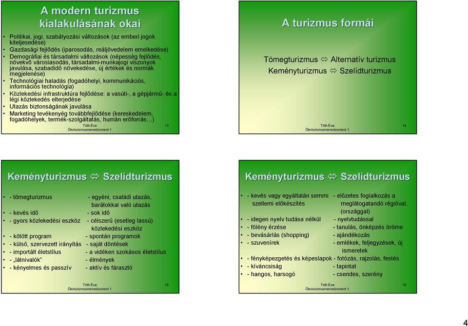 információs technológia) Közlekedési infrastruktúra fejlődése: a vasúti-, a gépjármű- és a légi közlekedés elterjedése Utazás biztonságának javulása Marketing tevékenyég továbbfejlődése