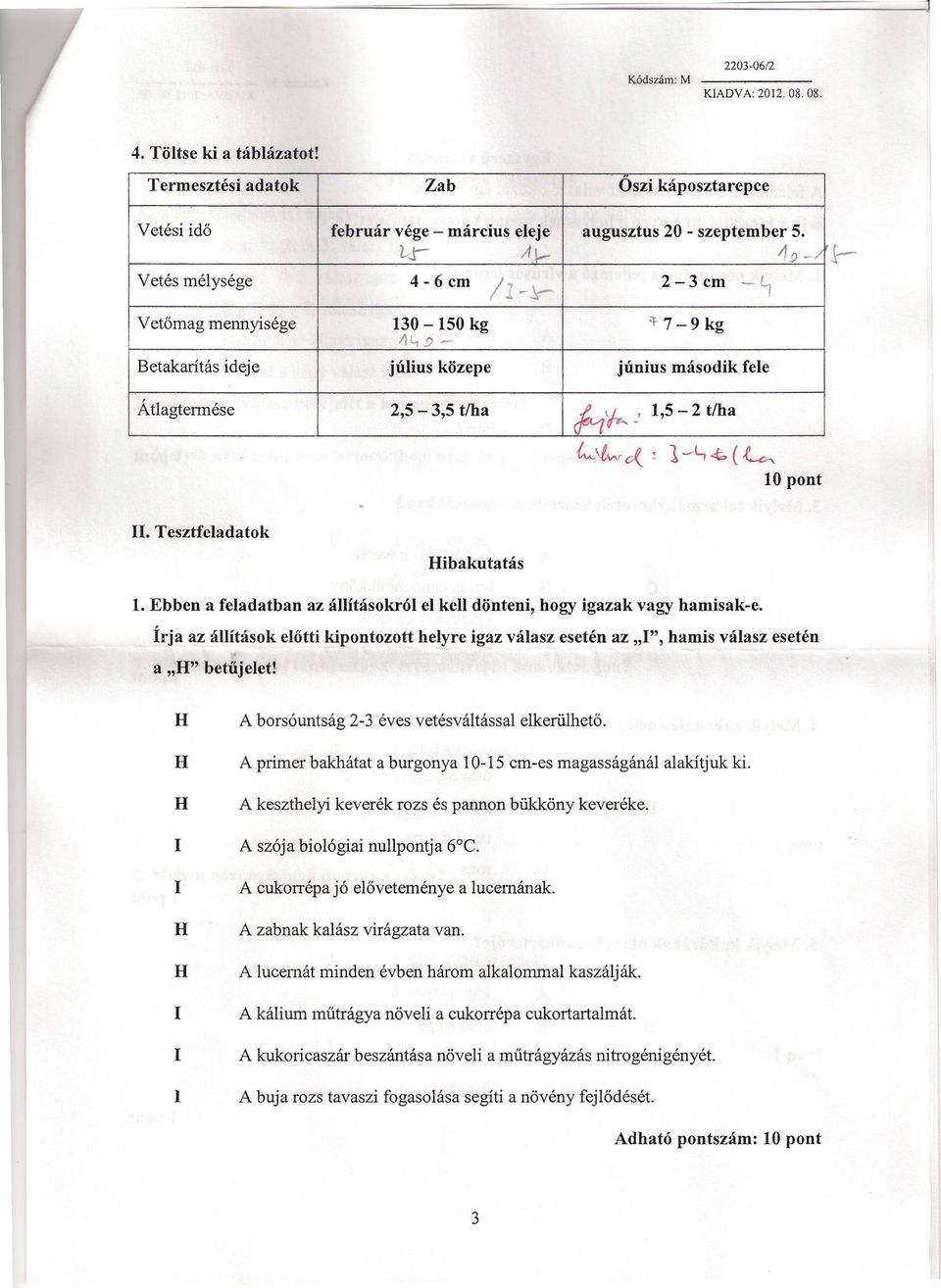 .., ez ~ 1---l,.:f,:, ( ~ 10 pont II. Tesztfeladatok Hibakutatás 1. Ebben a feladatban az állításokról el kell dönteni, hogy igazak vagy hamisak-é.