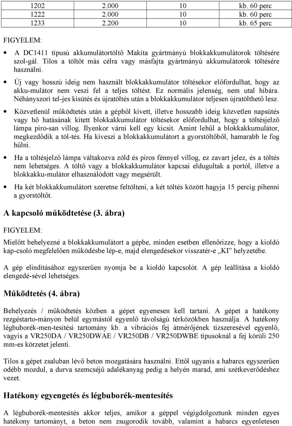 Új vagy hosszú ideig nem használt blokkakkumulátor töltésekor előfordulhat, hogy az akku-mulátor nem veszi fel a teljes töltést. Ez normális jelenség, nem utal hibára.