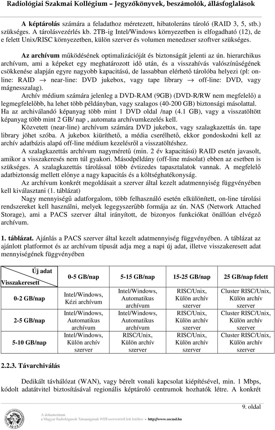 Az archívum működésének optimalizációját és biztonságát jelenti az ún.