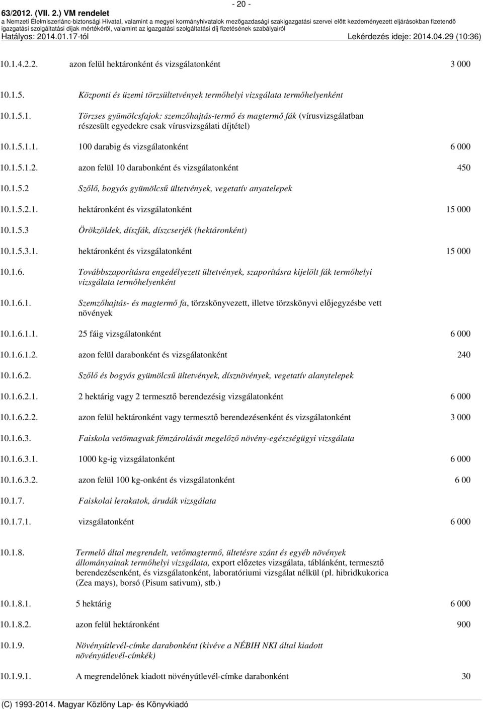 1.5.3 Örökzöldek, díszfák, díszcserjék (hektáronként) 10.1.5.3.1. hektáronként és vizsgálatonként 15 000 10.1.6.