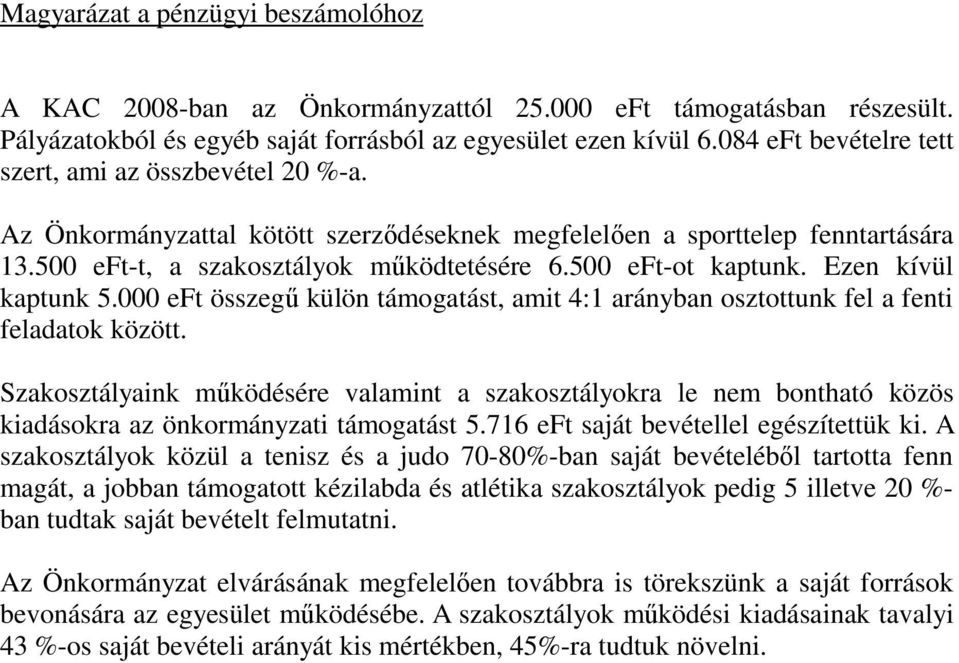 500 eft-ot kaptunk. Ezen kívül kaptunk 5.000 eft összegő külön támogatást, amit 4:1 arányban osztottunk fel a fenti feladatok között.