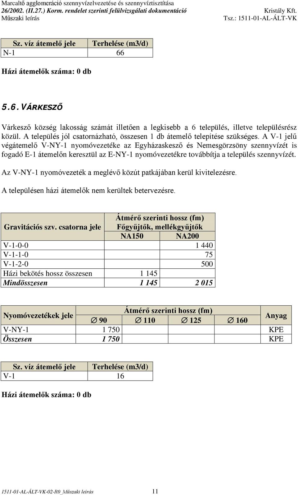 A V-1 jelű végátemelő V-NY-1 nyomóvezetéke az Egyházaskesző és Nemesgörzsöny szennyvízét is fogadó E-1 átemelőn keresztül az E-NY-1 nyomóvezetékre továbbítja a település szennyvízét.