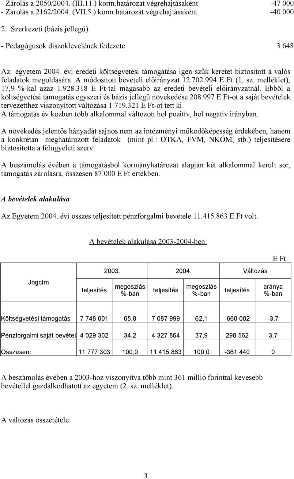 A módosított bevételi előirányzat 12.702.994 E Ft (1. sz. melléklet), 17,9 %-kal azaz 1.928.318 E Ft-tal magasabb az eredeti bevételi előirányzatnál.