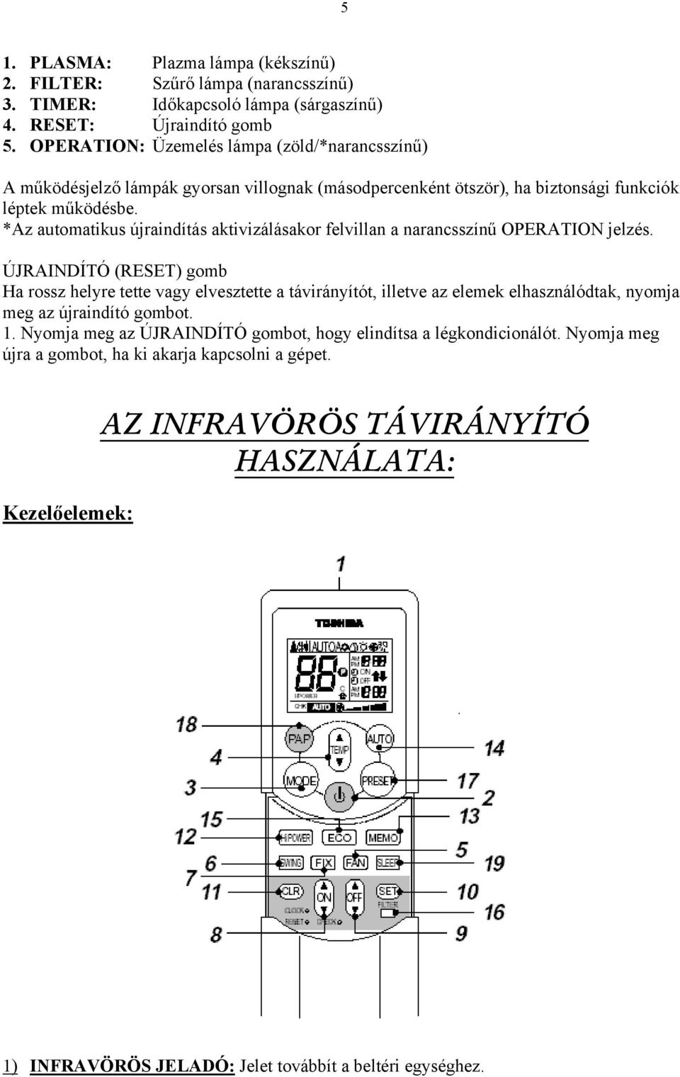*Az automatikus újraindítás aktivizálásakor felvillan a narancsszínű OPERATION jelzés.
