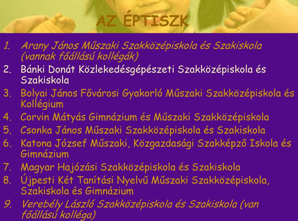 Corvin Mátyás Gimnázium és Műszaki Szakközépiskola 5. Csonka János Műszaki Szakközépiskola és Szakiskola 6.