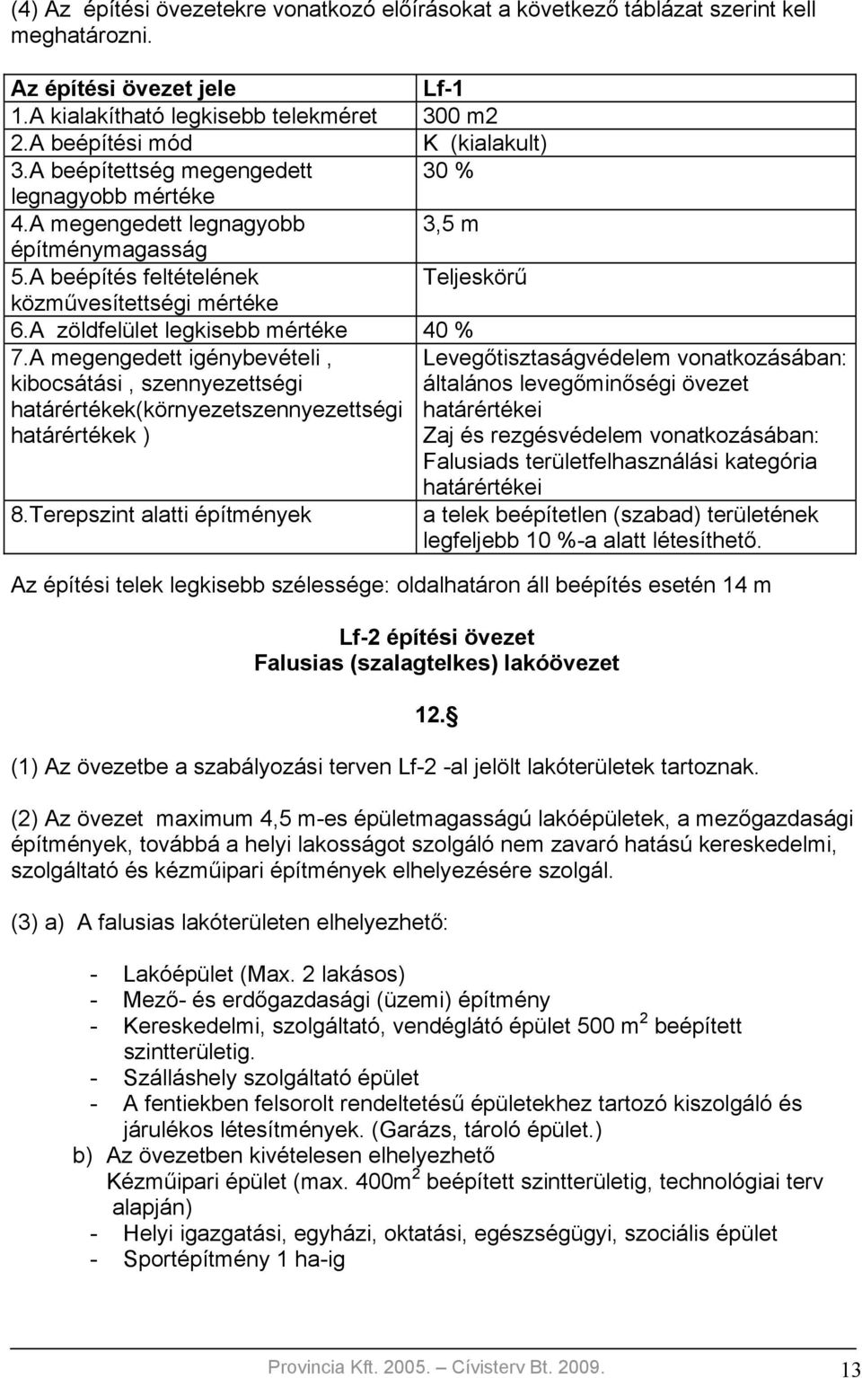 A zöldfelület legkisebb mértéke 40 % 7.