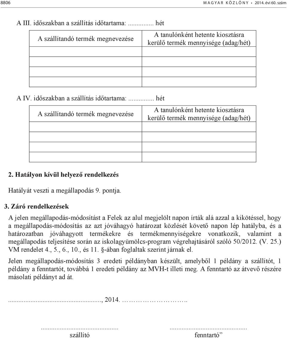 Záró rendelkezések A jelen megállapodás-módosítást a Felek az alul megjelölt napon írták alá azzal a kikötéssel, hogy a megállapodás-módosítás az azt jóváhagyó határozat közlését követ napon lép