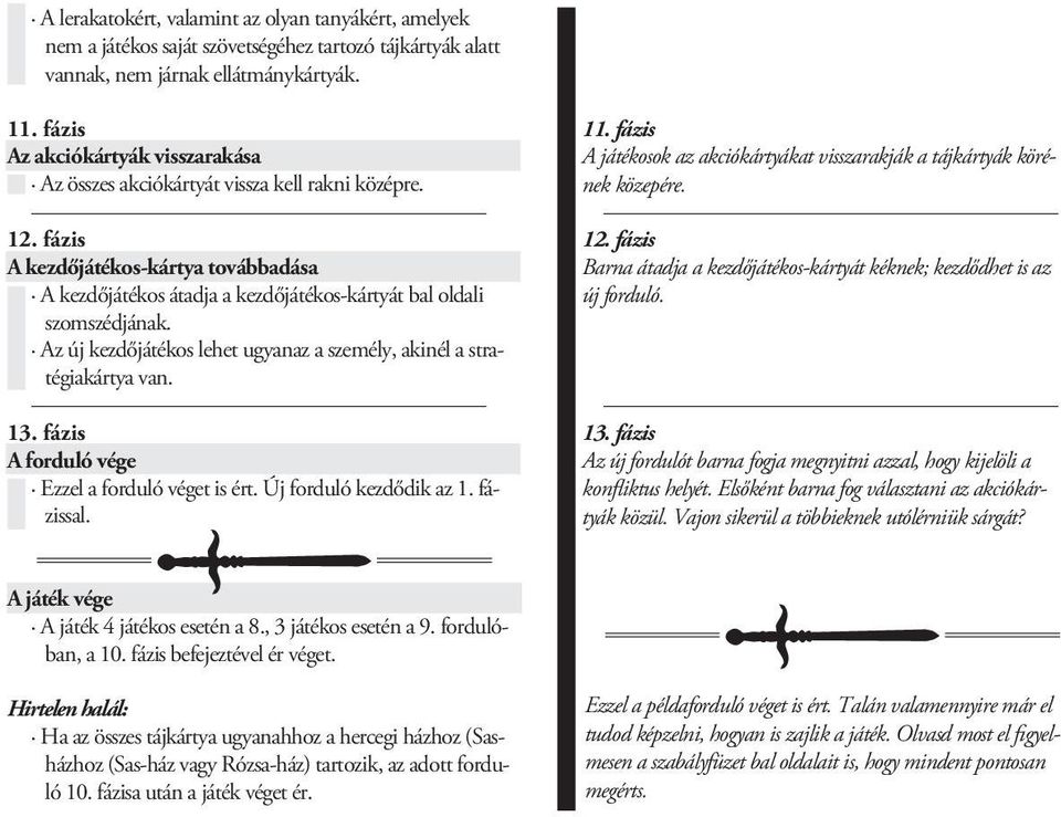 Az új kezdőjátékos lehet ugyanaz a személy, akinél a stratégiakártya van. 13. fázis A forduló vége Ezzel a forduló véget is ért. Új forduló kezdődik az 1. fázissal. 11.