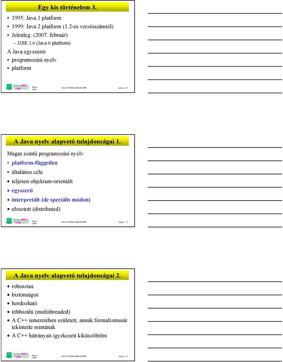 Magas szintű programozási nyelv platform-független általános célú teljesen objektum-orientált egyszerű interpretált (de speciális módon) elosztott (distributed) Java I.