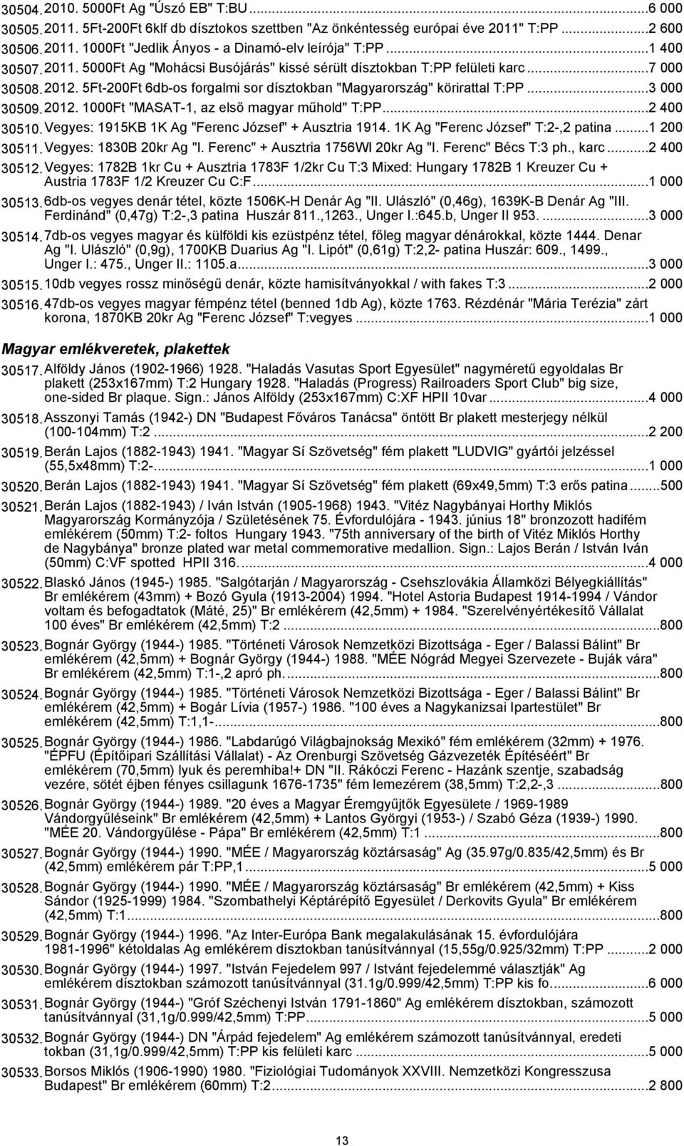 2012. 1000Ft "MASAT-1, az első magyar műhold" T:PP...2 400 30510.Vegyes: 1915KB 1K Ag "Ferenc József" + Ausztria 1914. 1K Ag "Ferenc József" T:2-,2 patina...1 200 30511.Vegyes: 1830B 20kr Ag "I.