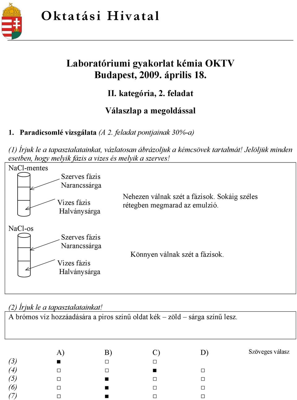 NaCl-mentes Szerves fázis Narancssárga Vizes fázis Halványsárga Nehezen válnak szét a fázisok. Sokáig széles rétegben megmarad az emulzió.