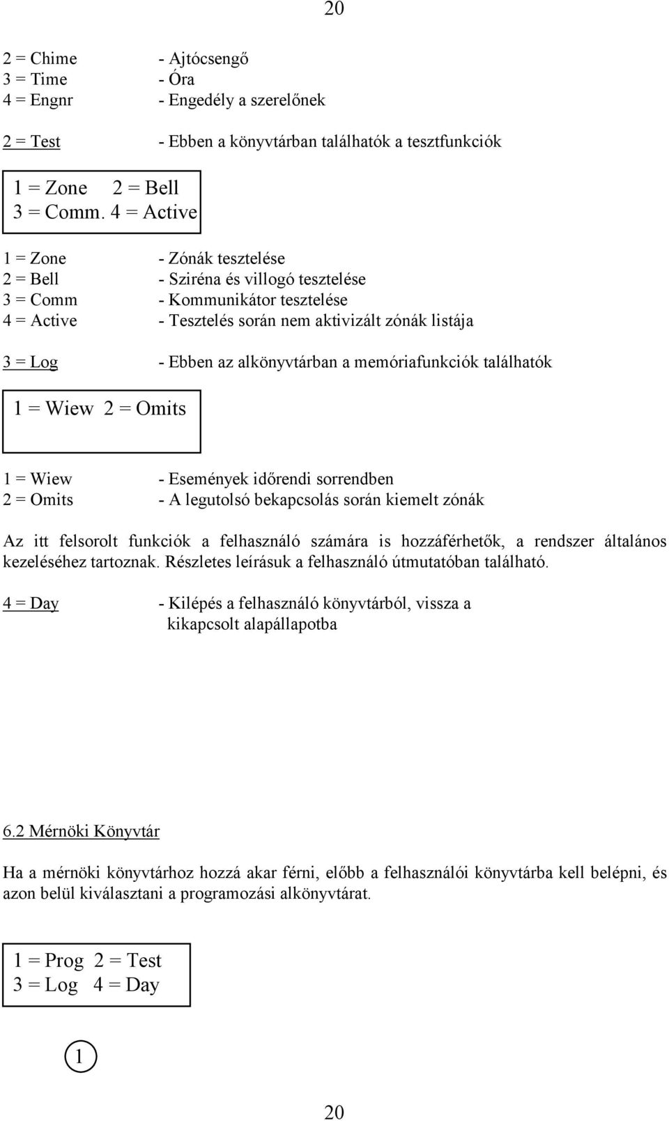 alkönyvtárban a memóriafunkciók találhatók 1 = Wiew 2 = Omits 1 = Wiew - Események időrendi sorrendben 2 = Omits - A legutolsó bekapcsolás során kiemelt zónák Az itt felsorolt funkciók a felhasználó