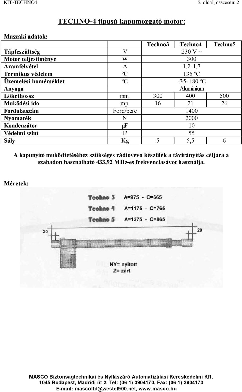 300 Áramfelvétel A 1,2-1,7 Termikus védelem ºC 135 ºC Üzemelési homérséklet ºC -35-+80 ºC Anyaga Alumínium Lökethossz mm.