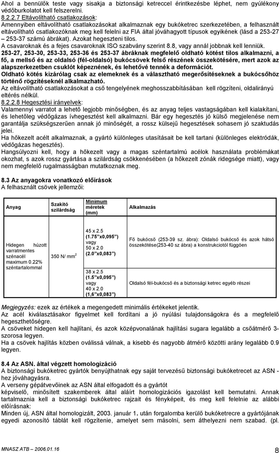 jóváhagyott típusok egyikének (lásd a 253-27 253-37 számú ábrákat). Azokat hegeszteni tilos. A csavaroknak és a fejes csavaroknak ISO szabvány szerint 8.8, vagy annál jobbnak kell lenniük.