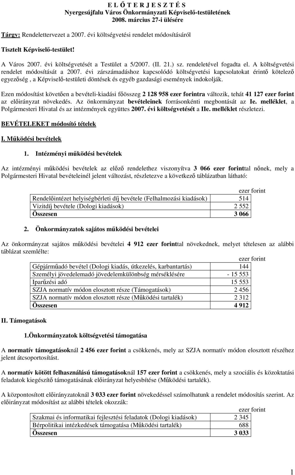 évi zárszámadáshoz kapcsolódó költségvetési kapcsolatokat érintő kötelező egyezőség, a Képviselő-testületi döntések és egyéb gazdasági események indokolják.