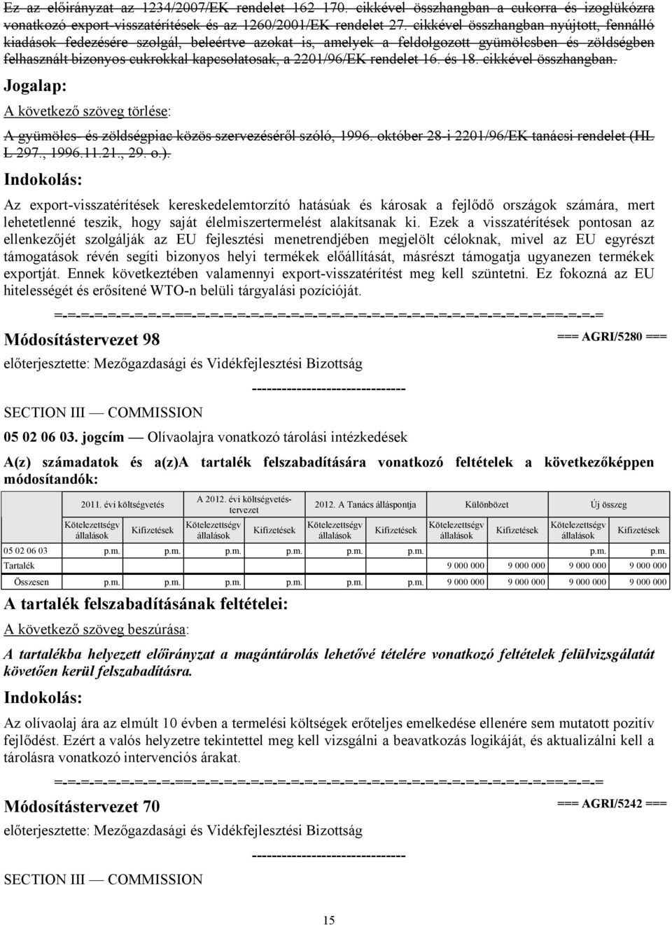 rendelet 16. és 18. cikkével összhangban. Jogalap: A következő szöveg törlése: A gyümölcs- és zöldségpiac közös szervezéséről szóló, 1996. október 28-i 2201/96/EK tanácsi rendelet (HL L 297., 1996.11.