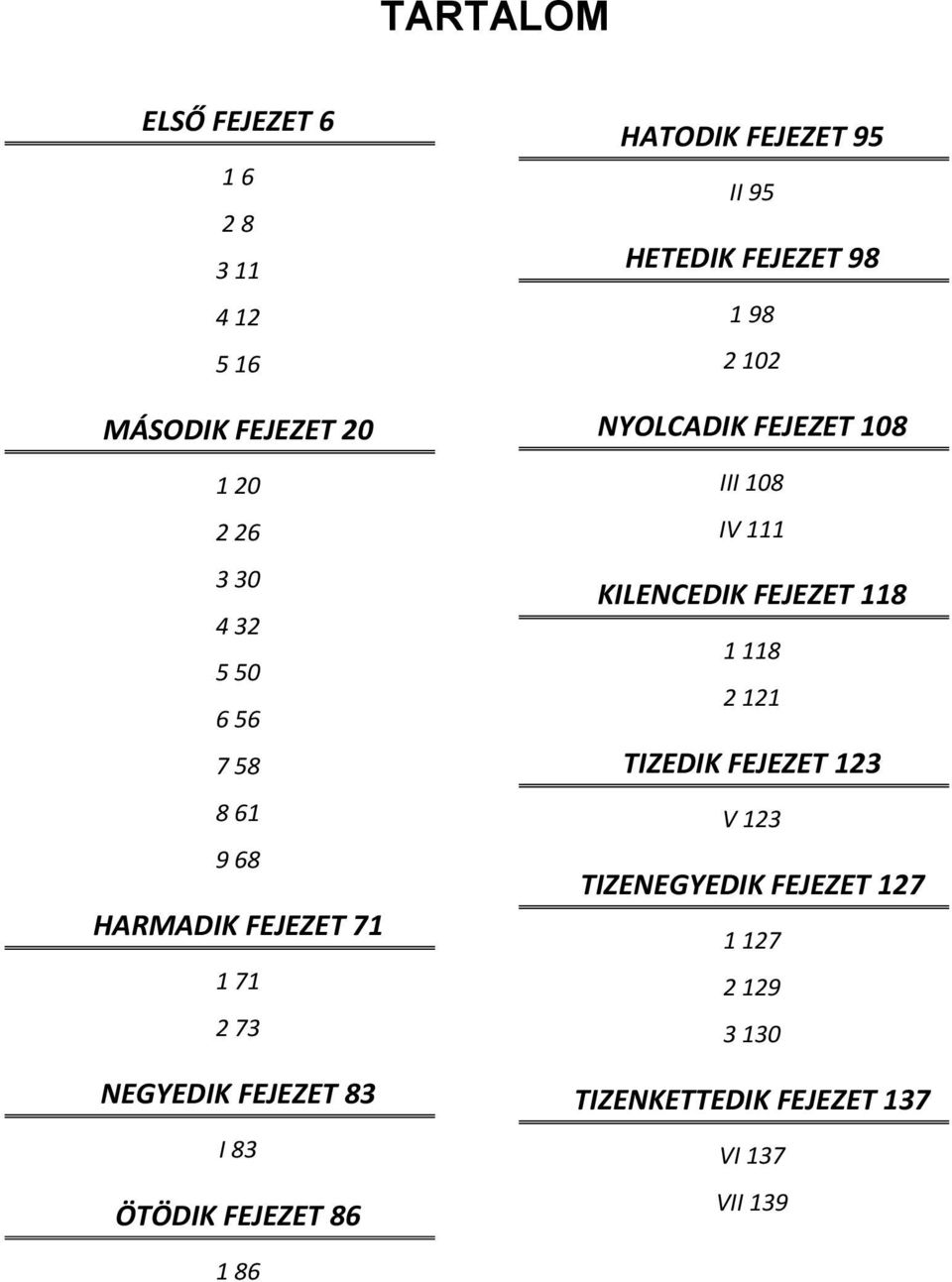 HETEDIK FEJEZET 98 1 98 2 102 NYOLCADIK FEJEZET 108 III 108 IV 111 KILENCEDIK FEJEZET 118 1 118 2 121
