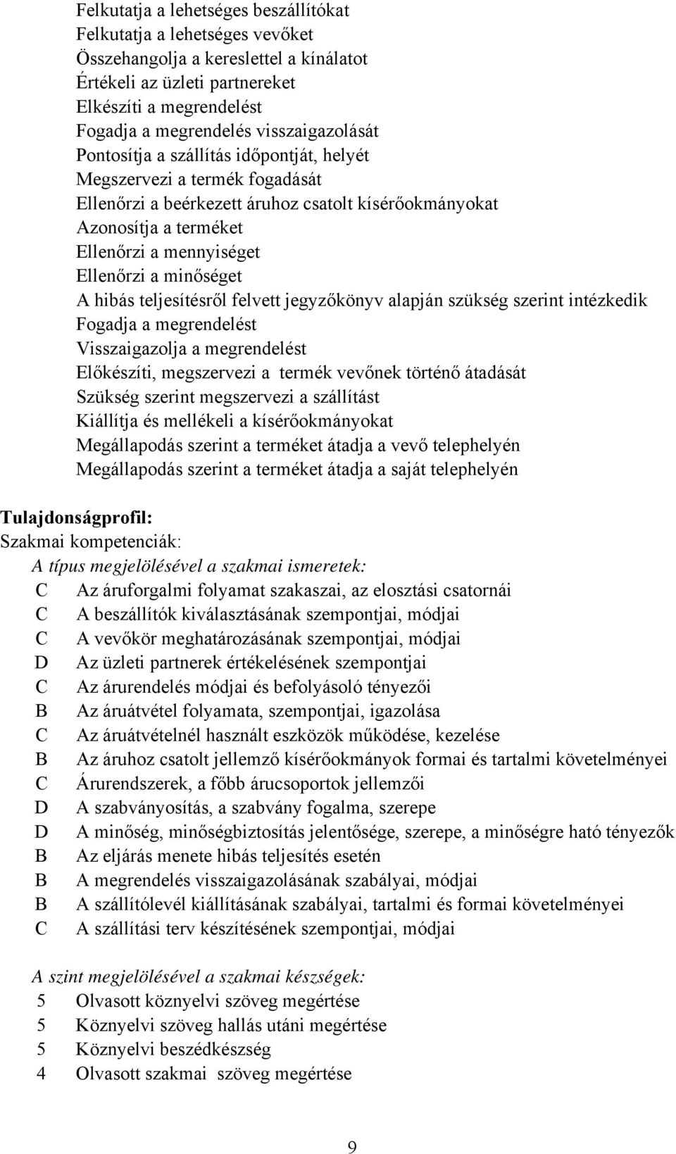 Ellenőrzi a minőséget A hibás teljesítésről felvett jegyzőkönyv alapján szükség szerint intézkedik Fogadja a megrendelést Visszaigazolja a megrendelést Előkészíti, megszervezi a termék vevőnek