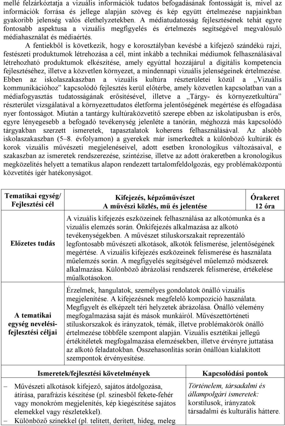 A fentiekből is következik, hogy e korosztályban kevésbé a kifejező szándékú rajzi, festészeti produktumok létrehozása a cél, mint inkább a technikai médiumok felhasználásával létrehozható