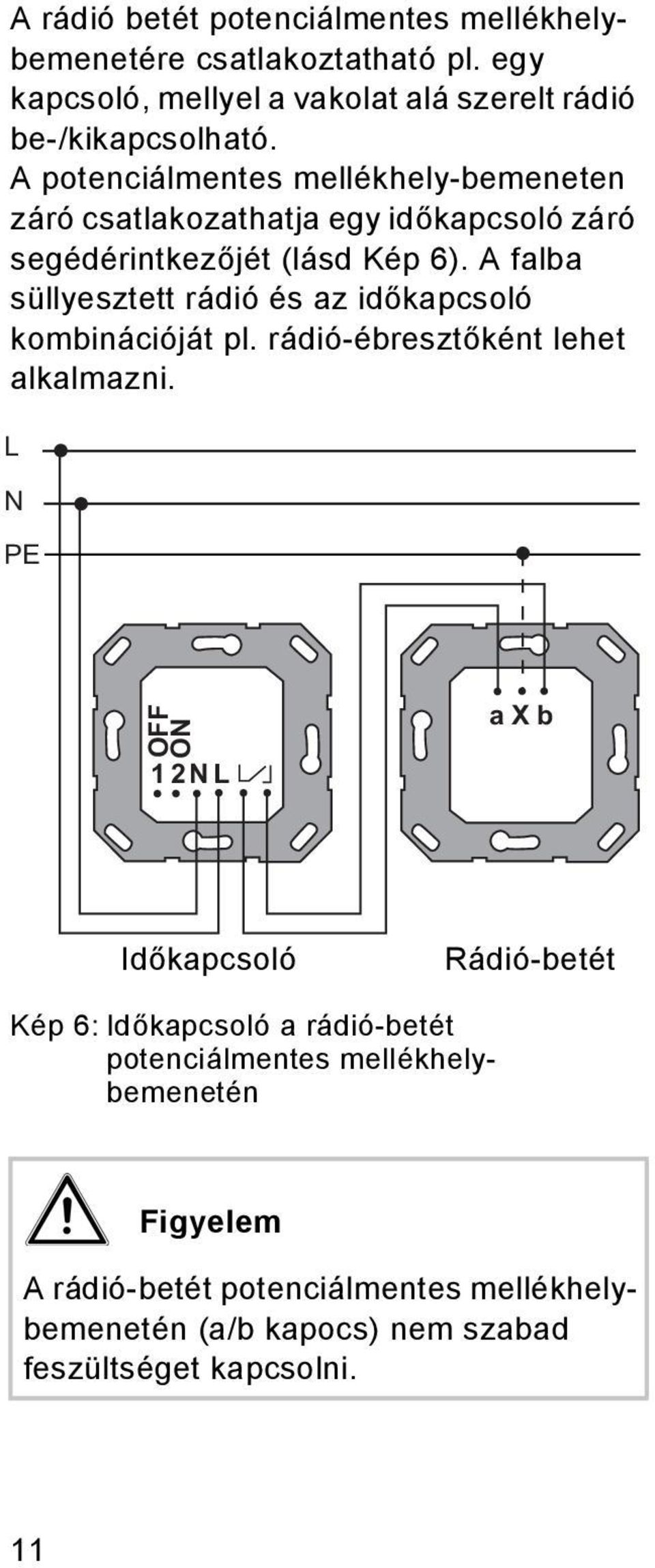 A falba süllyesztett rádó és az dőkapcsoló kombnácóját pl. rádó-ébresztőként lehet alkalmazn.