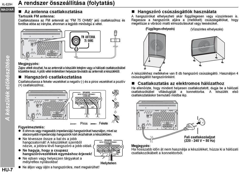 Ragassza a hangszórók aljára a (mellékelt) csúszásgátlókat, hogy megelőzze a vibráció miatti elmozdulásukat vagy leesésüket.