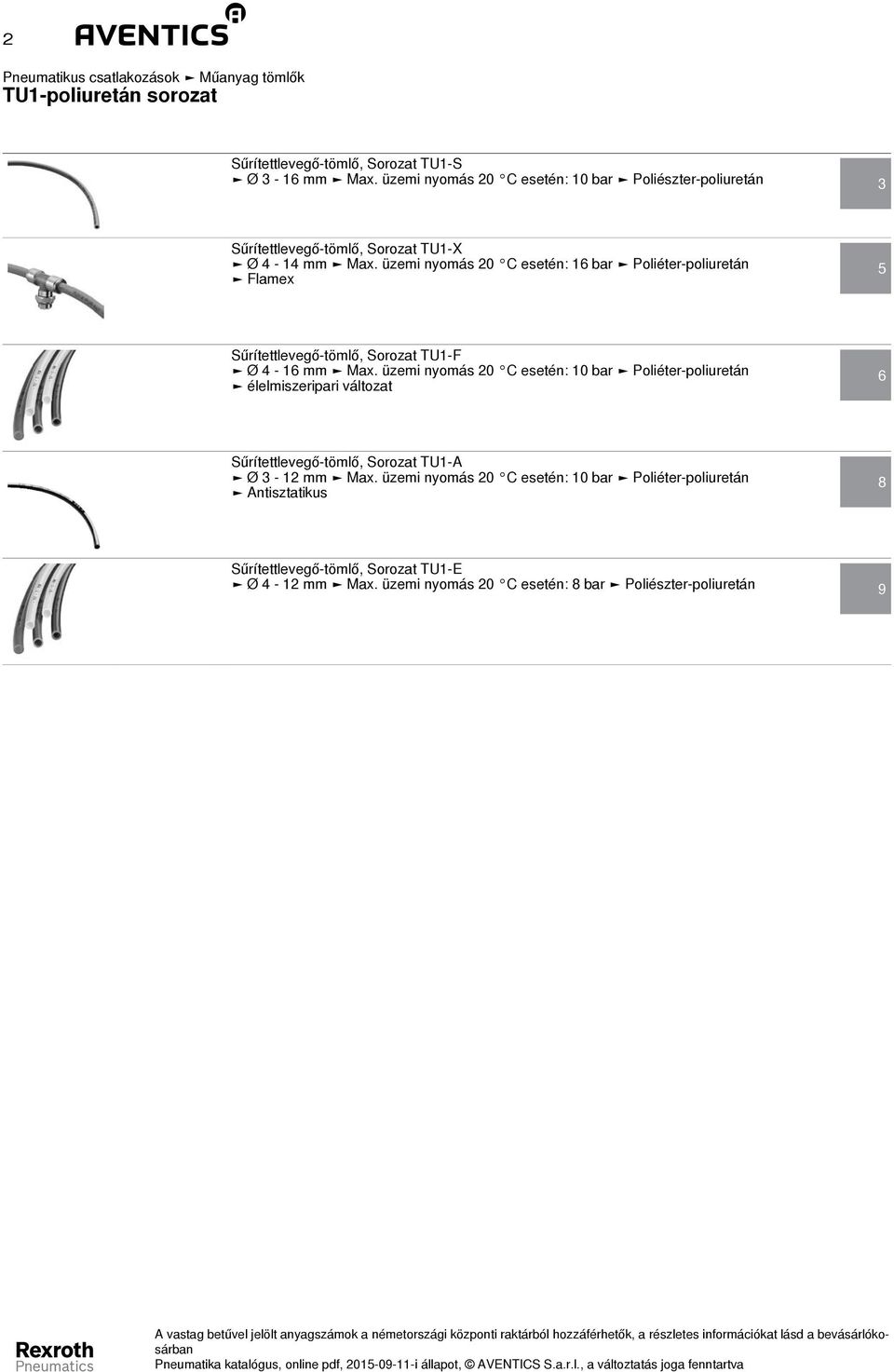 üzemi nyomás : 16 bar Poliéter-poliuretán Flamex 5 Sűrítettlevegő-tömlő, Sorozat TU1-F Ø 4-16 mm Max.
