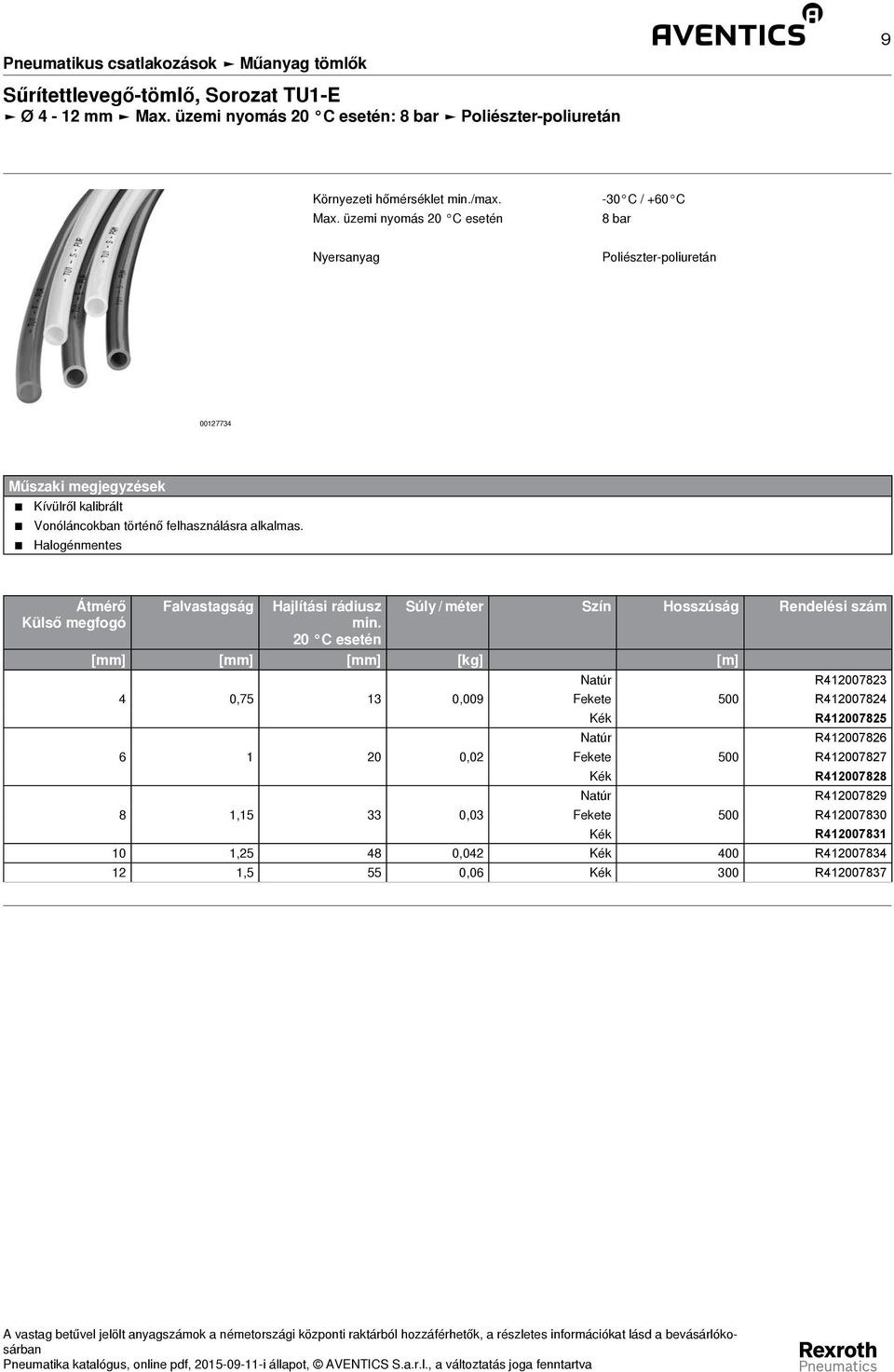 üzemi nyomás -30 C / +60 C 8 bar Nyersanyag Poliészter-poliuretán 00127734 Műszaki megjegyzések Kívülről kalibrált Vonóláncokban történő felhasználásra
