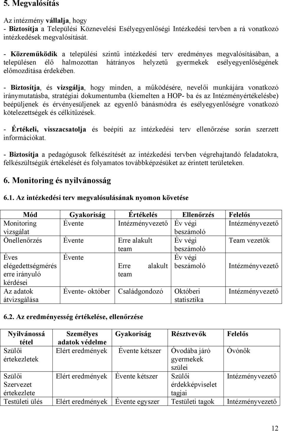 - Biztosítja, és vizsgálja, hogy minden, a működésére, nevelői munkájára vonatkozó iránymutatásba, stratégiai dokumentumba (kiemelten a HOP- ba és az Intézményértékelésbe) beépüljenek és