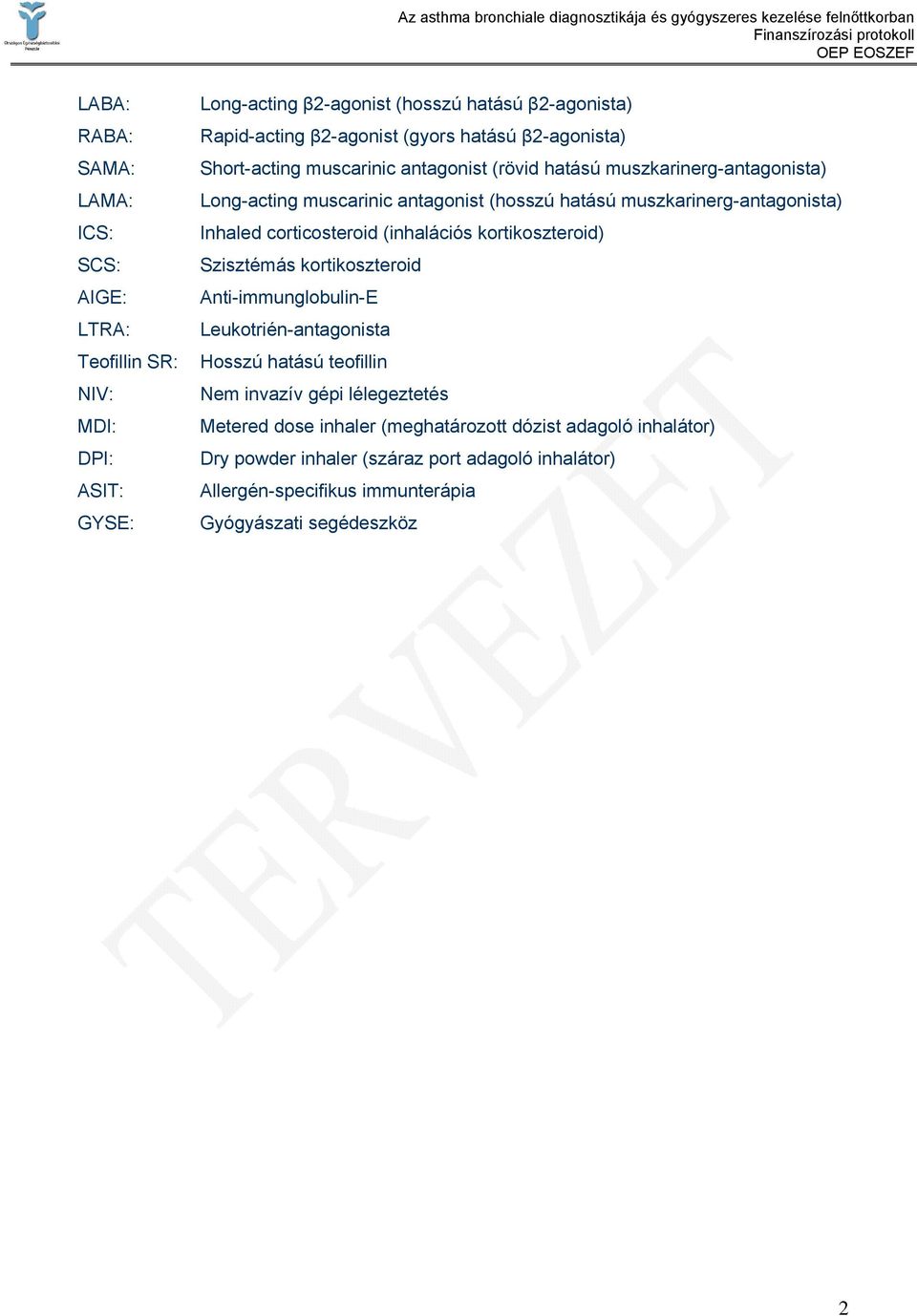 Inhaled corticosteroid (inhalációs kortikoszteroid) Szisztémás kortikoszteroid Anti-immunglobulin-E Leukotrién-antagonista Hosszú hatású teofillin Nem invazív gépi