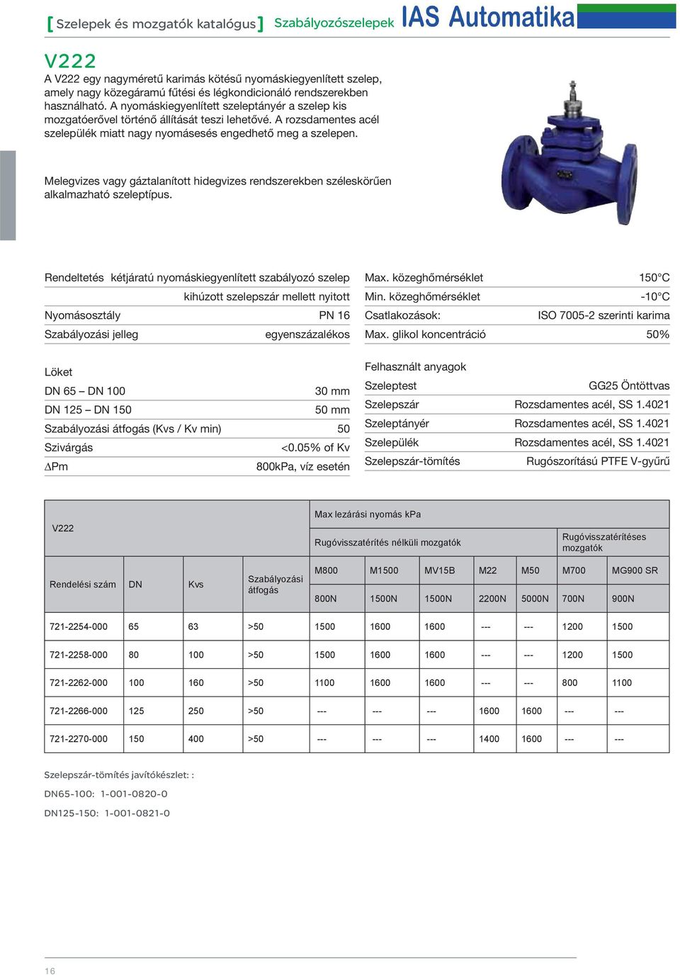 Melegvizes vagy gáztalanított hidegvizes rendszerekben széleskörűen alkalmazható szeleptípus. Szelepszárfűtés ehhez a szelephez nem áll rendelkezésre.