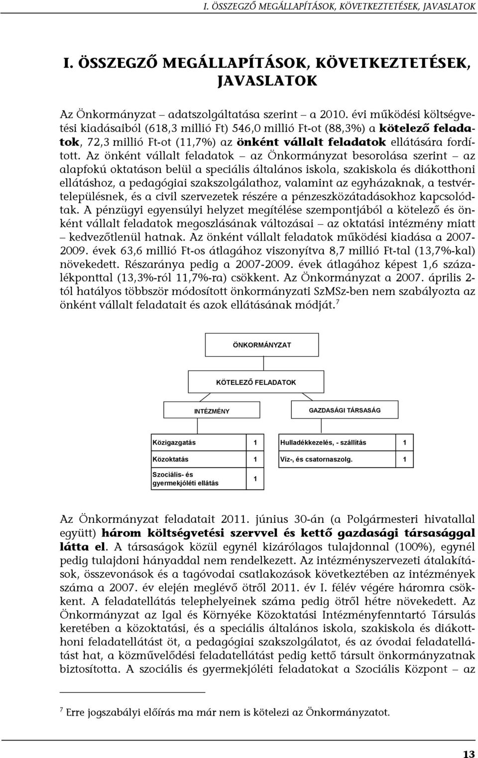 Az önként vállalt feladatok az Önkormányzat besorolása szerint az alapfokú oktatáson belül a speciális általános iskola, szakiskola és diákotthoni ellátáshoz, a pedagógiai szakszolgálathoz, valamint
